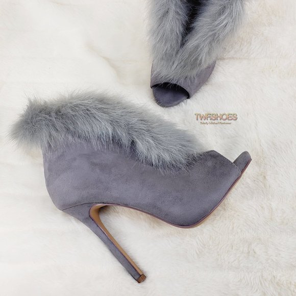 Fur Trim Split Cut Front Peep Toe Ankle Bootie - Picture 4 of 16